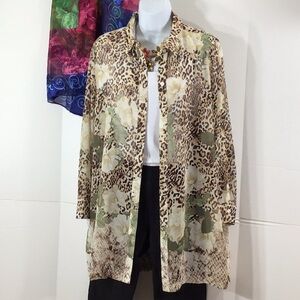 Chico’s sheer Floral Leopard Print Jacket/top L NWT